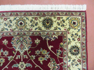 2' 8" X 6' Vintage Handmade Wool India Floral Oriental Short Runner Rug Red