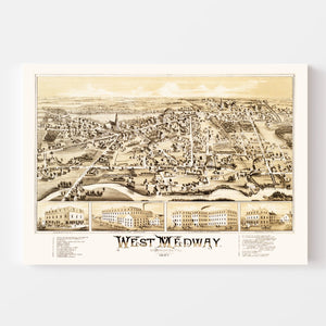 Vintage Map of West Medway, Massachusetts 1887