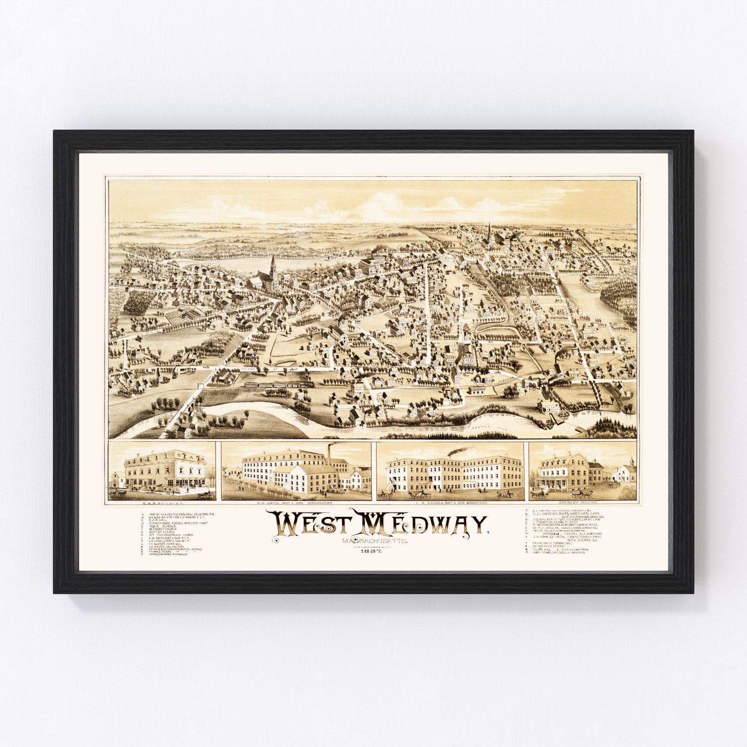 Vintage Map of West Medway, Massachusetts 1887