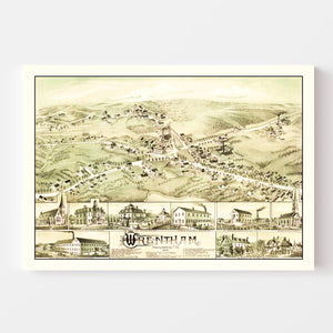 Vintage Map of Wrentham, Massachusetts 1888