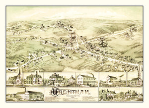 Vintage Map of Wrentham, Massachusetts 1888