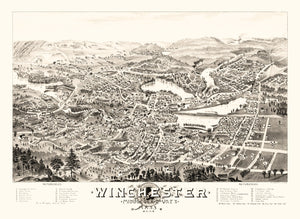 Vintage Map of Winchester, Massachusetts 1886