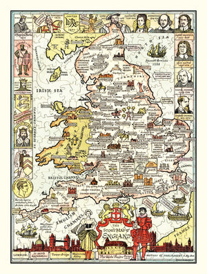 Vintage Story Map of England, 1936