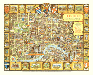 Vintage Map of London, England 1951