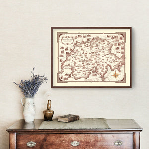 Vintage Pictorial Map of Switzerland, 1936