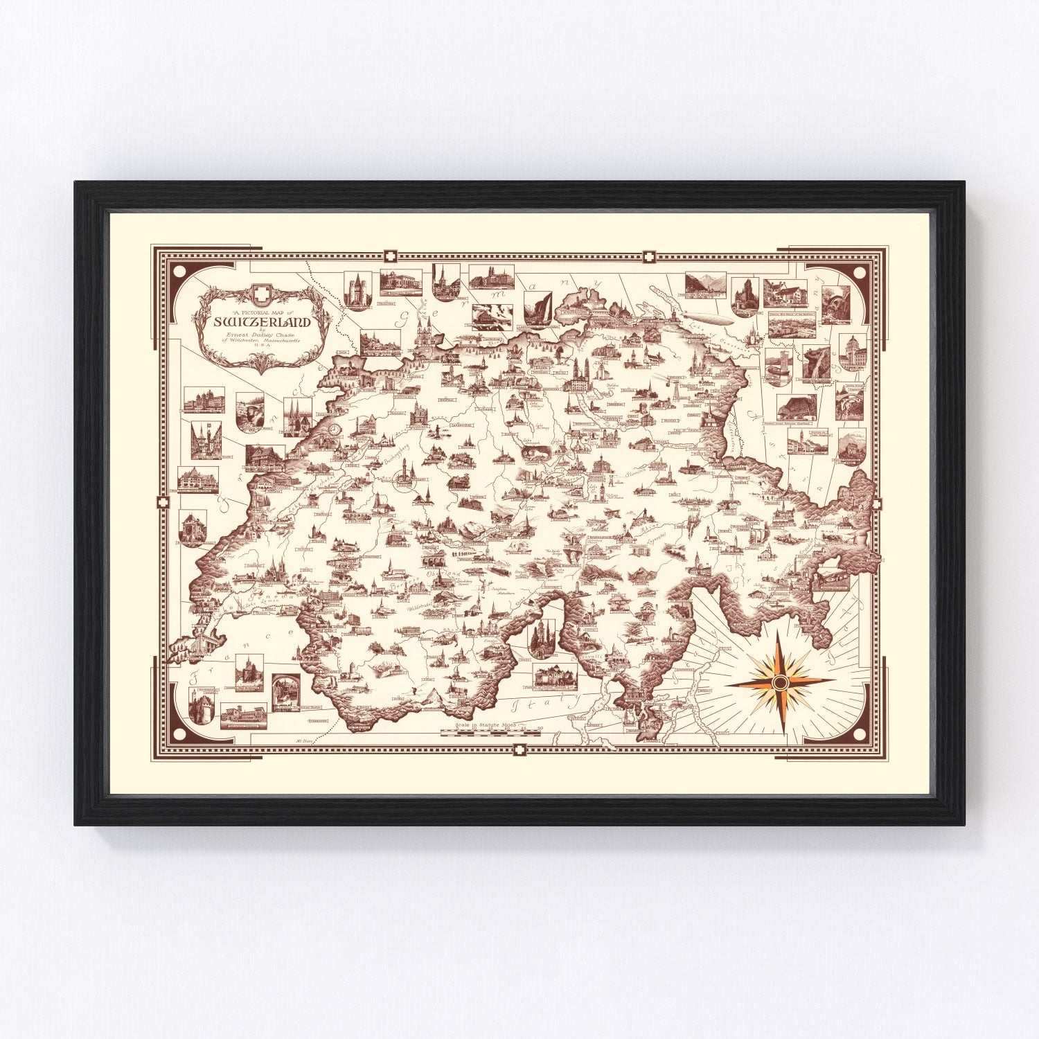 Vintage Pictorial Map of Switzerland, 1936