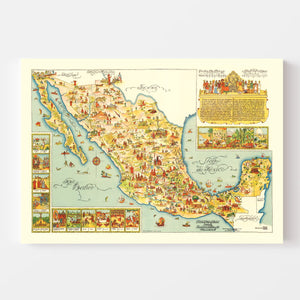 Vintage Pictorial Map of Mexico, 1931