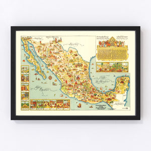 Vintage Pictorial Map of Mexico, 1931