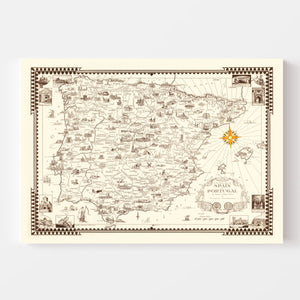 Vintage Pictorial Map of Spain & Portugal, 1935