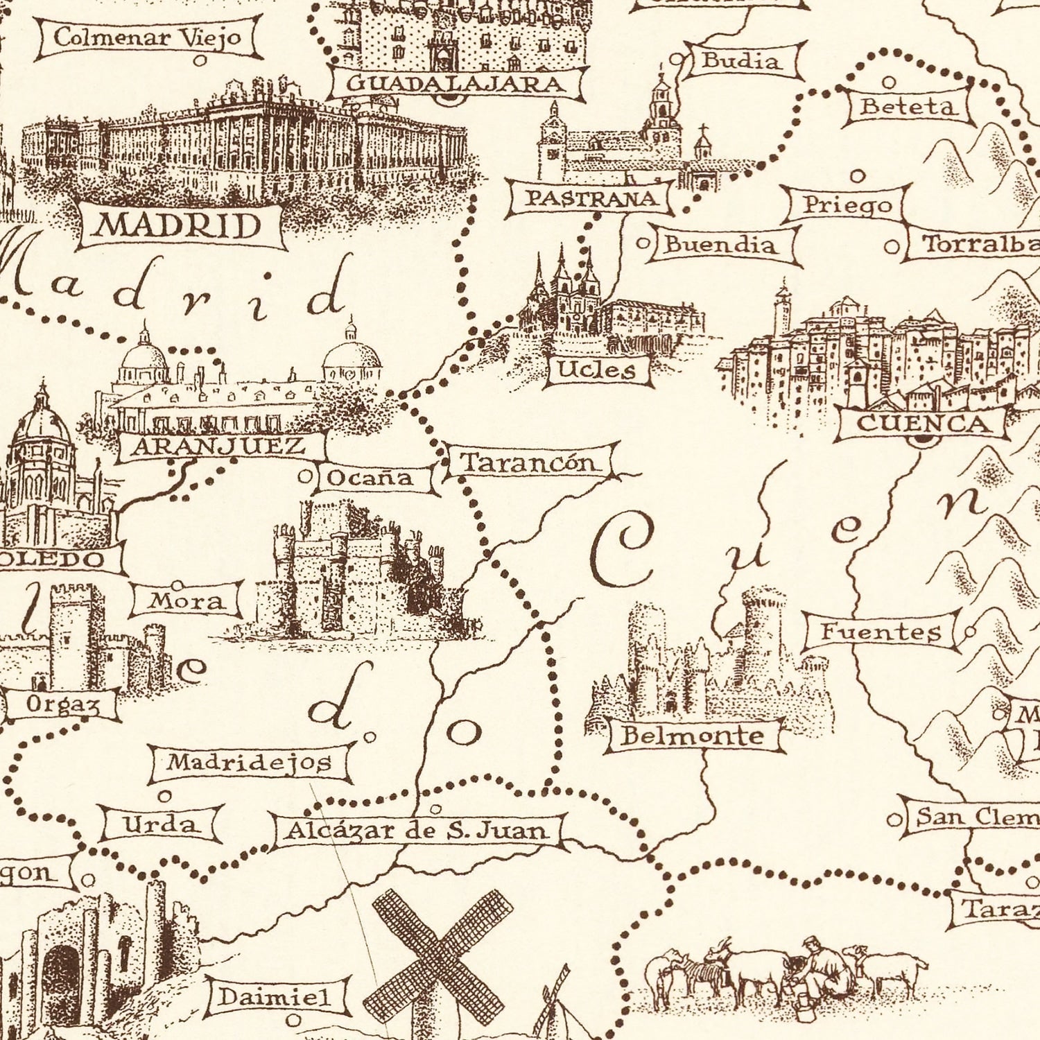 Vintage Pictorial Map of Spain & Portugal, 1935