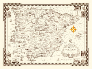 Vintage Pictorial Map of Spain & Portugal, 1935
