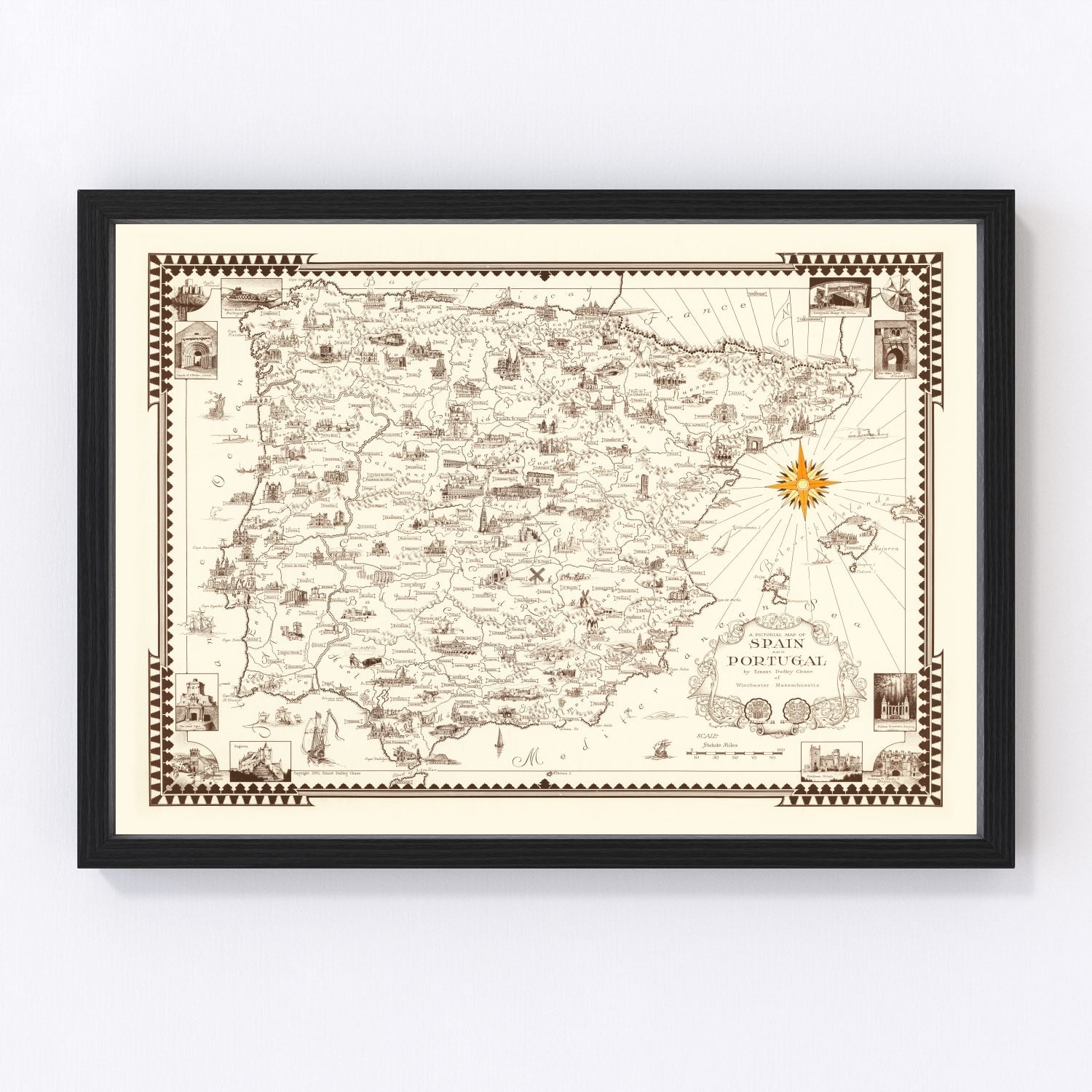 Vintage Pictorial Map of Spain & Portugal, 1935