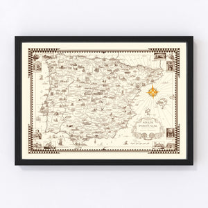 Vintage Pictorial Map of Spain & Portugal, 1935