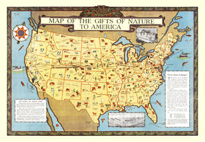Vintage Map of Gifts of Nature to America, 1934