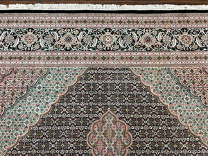 Fine Sino Persian Rug 9x12, Herati Mahi Pattern, Hand Knotted Wool Vintage Black Oriental Carpet 9 x 12 ft, Handmade Room Sized Rug, Nice