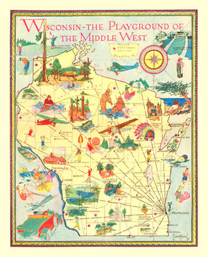 Vintage Map of Wisconsin 1929