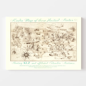 Vintage Radio Map of the United States, 1922