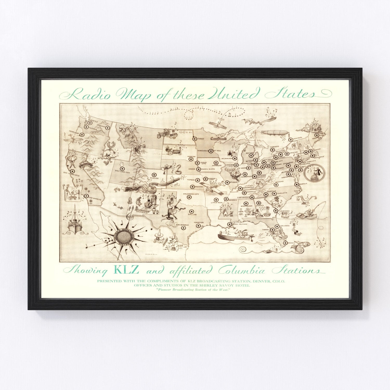 Vintage Radio Map of the United States, 1922