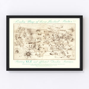 Vintage Radio Map of the United States, 1922
