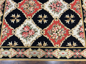 Wide Runner Rug 6x17 ft, Custom Made Vintage Stark Carpet 6 x 17 ft, Red Black Ivory, Corridor Hallway Rug, European Panel Design, Floral