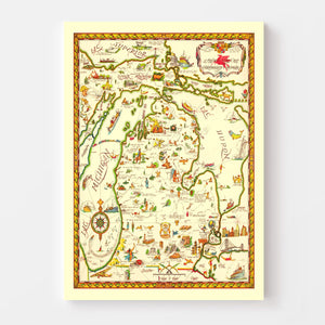 Vintage Map of Michigan 1940