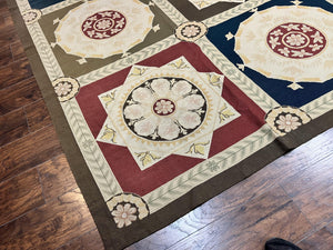 Needlepoint Rug 11x19, Oversized Wool Hand Woven Vintage Carpet, Panel Design, Palace Size Handmade Flatweave Rug, Extra Large, Multicolor