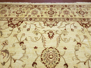 Oushak Rug 10x14 Neutral Colors Handmade Peshawar Wool Carpet Oatmeal Beige