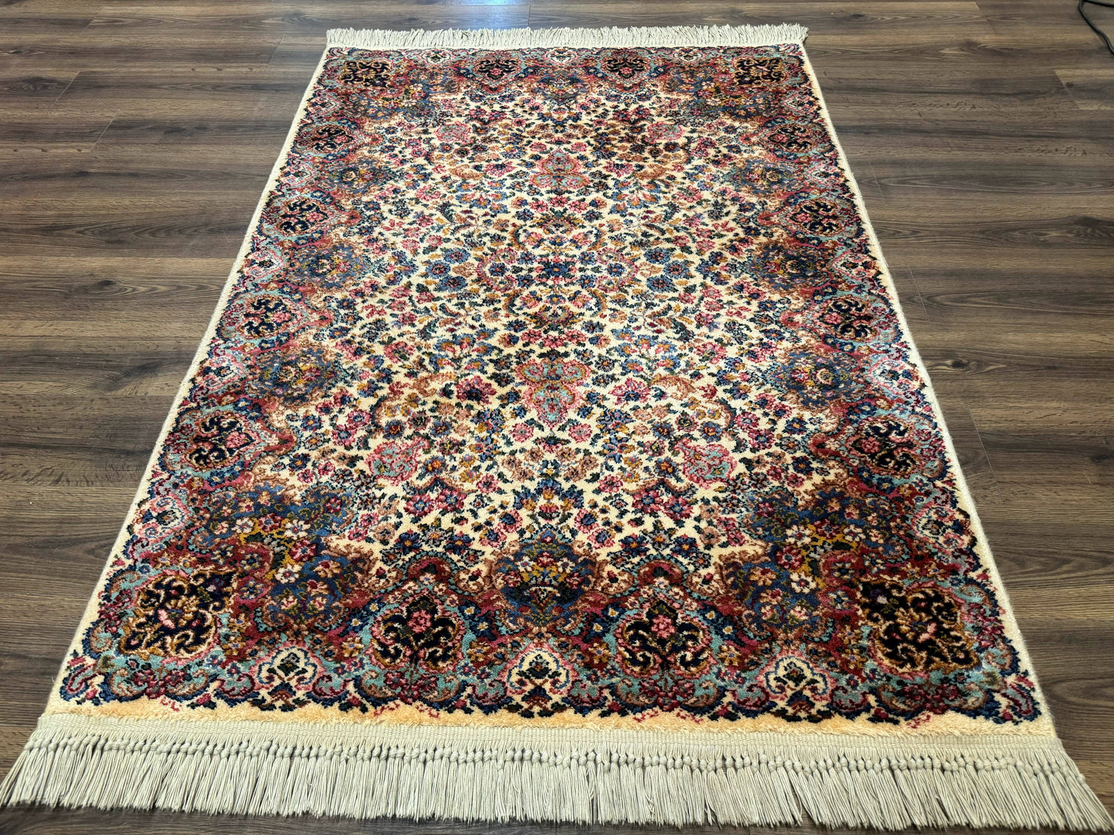Karastan Ivory Kirman Rug 4x6, Floral Kirman #759, Wool Pile, Vintage, Original 700 Series