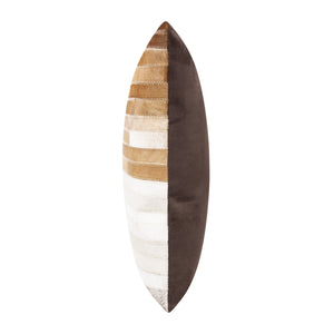 Genuine Cowhide Leather Decorative Throw Pillow - Beige and Ivory Striped Patchwork, 20x20