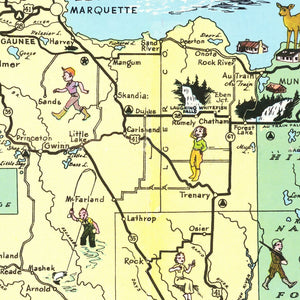 Vintage Map of Upper Peninsula of Michigan, 1935