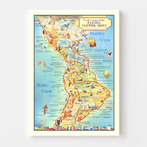 Vintage Map of Flying Clipper Ships of the Americas, 1941