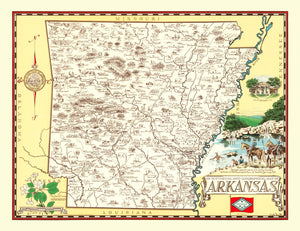 Vintage Map of Arkansas 1938