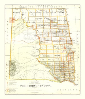 Vintage Map of South Dakota 1876