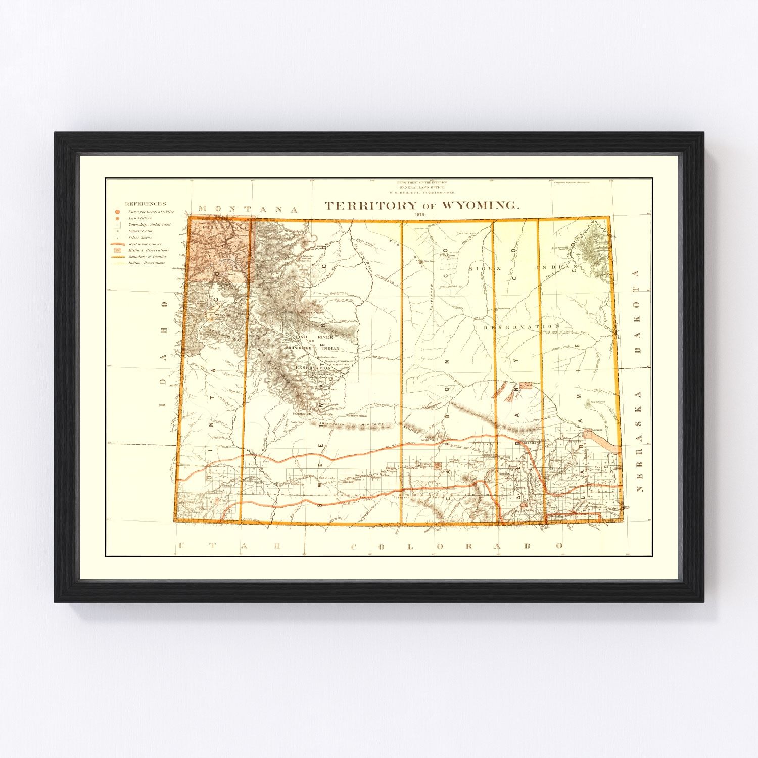 Vintage Map of Wyoming 1876