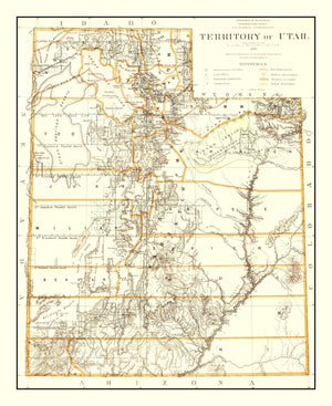 Vintage Map of Utah 1876