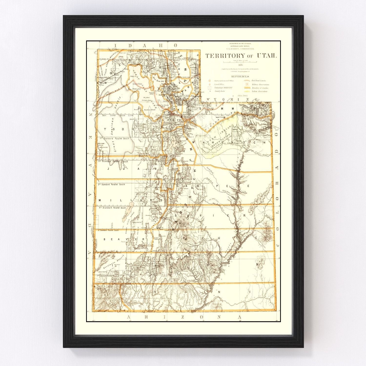 Vintage Map of Utah 1876