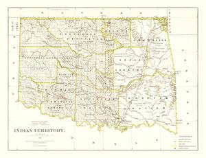 Vintage Map of Oklahoma 1876