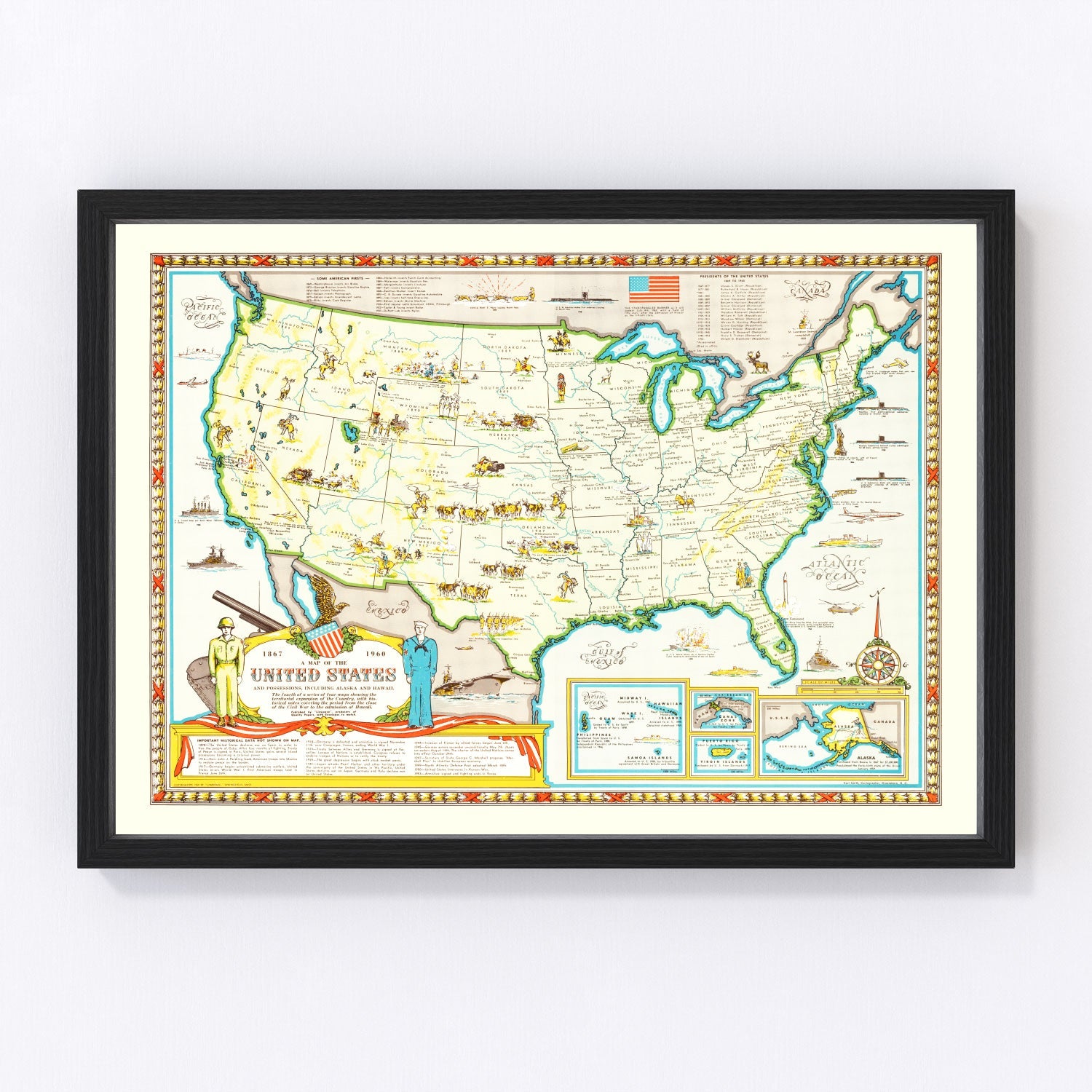 Vintage Map of United States 1959