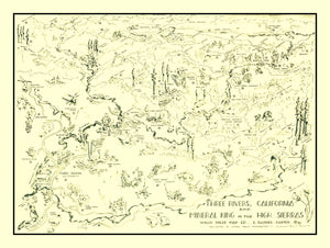 Vintage Map of Three Rivers, California 1945