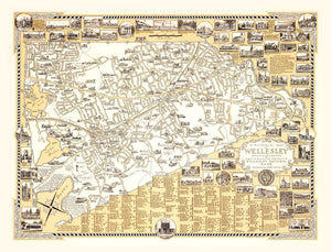 Vintage Map of Wellesley, Massachusetts 1960