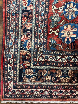 Antique Persian Bijar Rug 9x12 - Allover Motif, Red & Blue