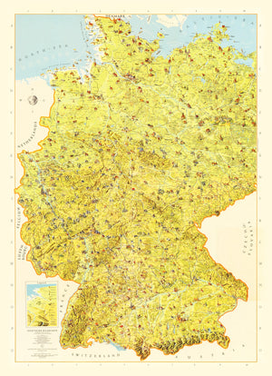 Vintage Map of Germany 1954