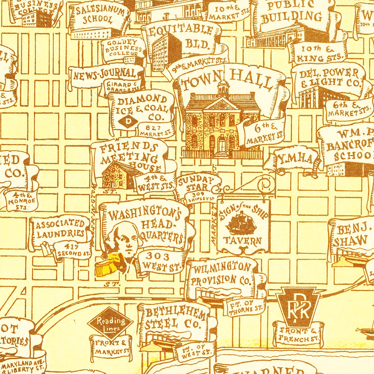 Vintage Map of Wilmington, Delaware 1938