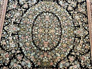 Pak Persian Rug 9x12, Highly Detailed Fine 260 KPSI, Floral, Handmade Traditional Carpet, Black