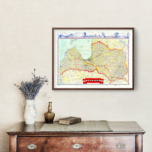 Vintage Map of Latvia 1950
