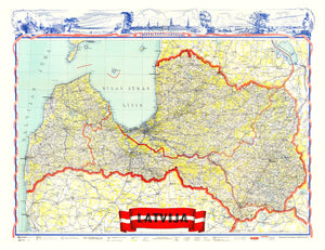 Vintage Map of Latvia 1950