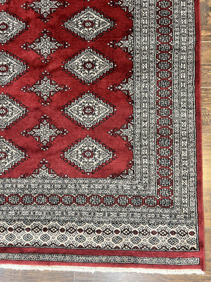Pakistani Bokhara Rug 6x8, Fine Turkoman Carpet, Wool Handmade Vintage, Red, 6 x 8 Medium Sized Rug, Turkmen Rug