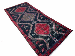 3 X 7 Handmade Wool Tribal Runner Rug Geometric Red Blue Boho Organic Dyes