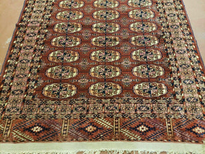 4' X 4' Antique Handmade Turkoman Bokhara Balouch Woven Wool Rug Brick Red Nice