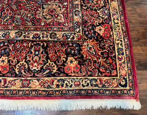 Persian Sarouk Rug 10x10, Square Persian Carpet, Red, Floral, Antique